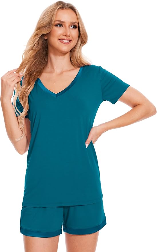 GYS Womens Pajama Sets, Short Sleeve Soft Sleepwear Tops and Shorts Pjs, Bamboo Viscose Loungewear