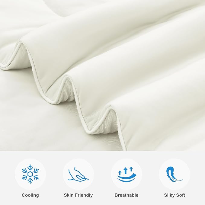 EASELAND Cooling Comforter King, Cold Touch Fabric Absorbs Body Heat, Double-Sided Cool Design Soft Fluffy Cooling Blanket for Night Sweats Hot Sleeper (Beige, King(108"x90"))