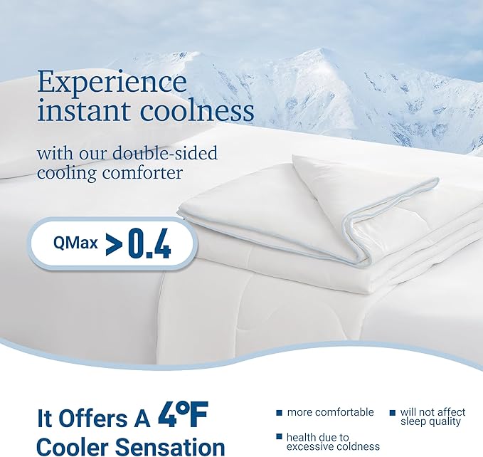 Hotel Grand Cooling Comforter for Hot Sleepers, Cooling Blankets Full/Queen Size, Q-Max>0.4, Breathable and Soft, Lightweight Blankets for Summer (White, 90"x90", Packed with Cooling Pillowcase)