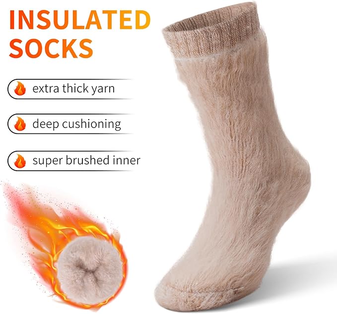 ICEIVY Thermal Slipper Socks, Thick Grip Hospital Plush Slipper Grip Socks Women Winter Soft Warm Cozy Socks 4 Pairs
