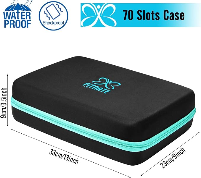 FITNATE Essential Oils Storage Case for 5ml, 10ml, 15ml Oils - Travel Case with Labels & Bottle Opener (70 Bottles, Blue)