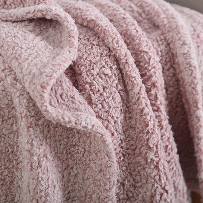 Ultra Soft Fleece Sherpa Blanket Queen Size,Lightweight Cozy Boho Bed Blanket with Decorative Tassel, Pattern Reversible, 2 Tones Ombre Dusty Pink, 90”x90”