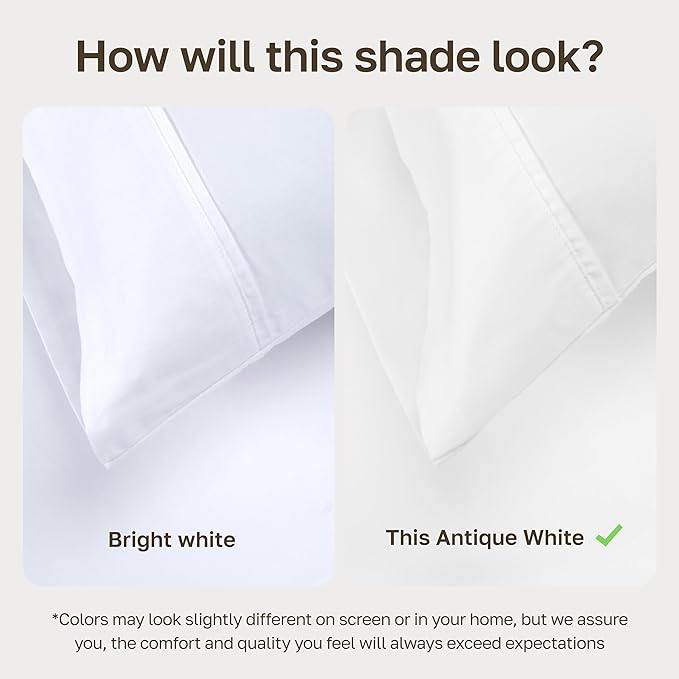 California Design Den King Bed Sheets Set - Soft 400 Thread Count Sateen, 100% Cotton Sheets, Deep Pockets with All Around Elastic for a Snug Fit, Durable Bedding Set - Antique White