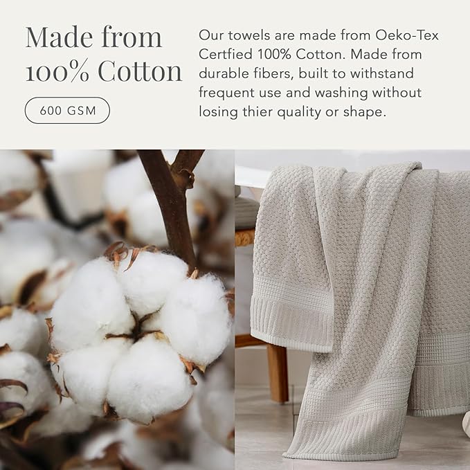 NY Loft 100% Cotton Bath Towel Set of 4 | Grey Towels | Oeko-TEX® Standard 100 | Soft & Absorbent, Quick-Dry Bath Towels | 30" x 52" | | Trinity Collection - Quiet Grey