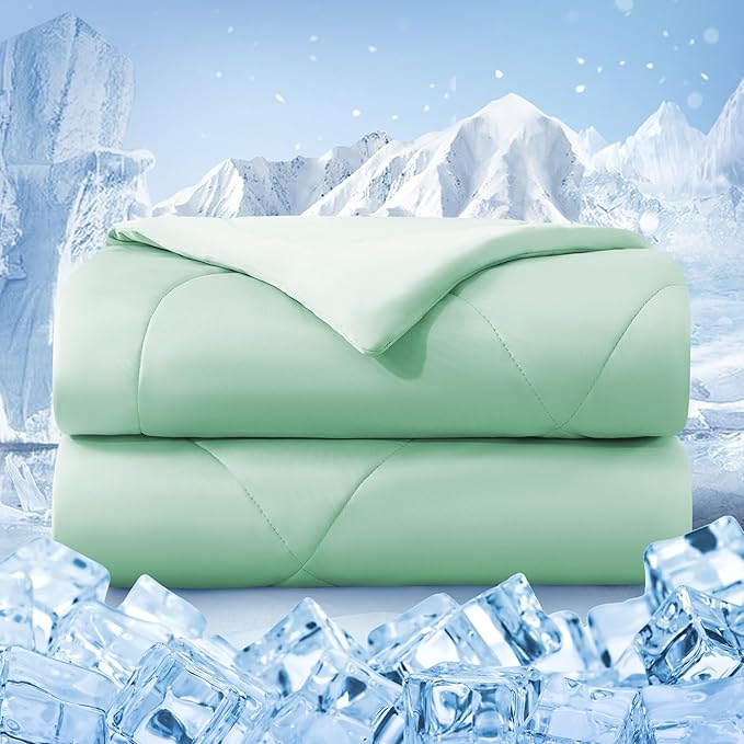 Cooling Comforter Twin Size, Double-Sided Cold Tech Fabric Quilted Bed Comforters Cooling Blanket for Hot Sleepers, Breathable Lightweight Summer Bedding, All-Season Ice Blanket, Sage Green