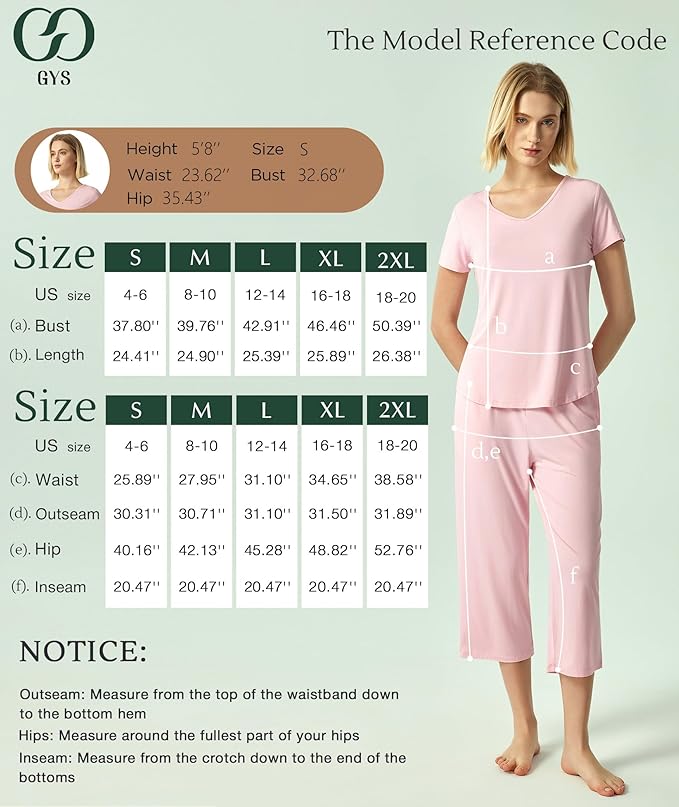 GYS Bamboo Viscose Women Pajama Sets Short Sleeve Top and Capri Pants 2 Piece Casual Lounge Sets