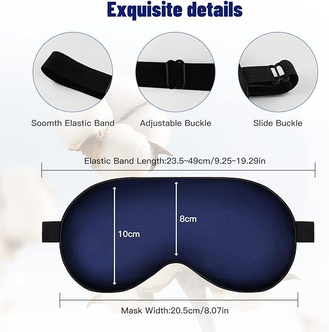 Silk Eye Mask with Adjustable Strap, Satin Blackout Sleeping Mask for Men&Women, Comfortable Blindfold Eyeshade for Night Sleep(Blue)