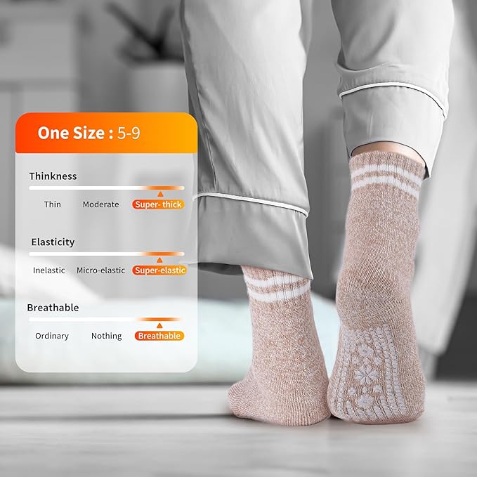 ICEIVY Thermal Slipper Socks, Thick Grip Hospital Plush Slipper Grip Socks Women Winter Soft Warm Cozy Socks 4 Pairs