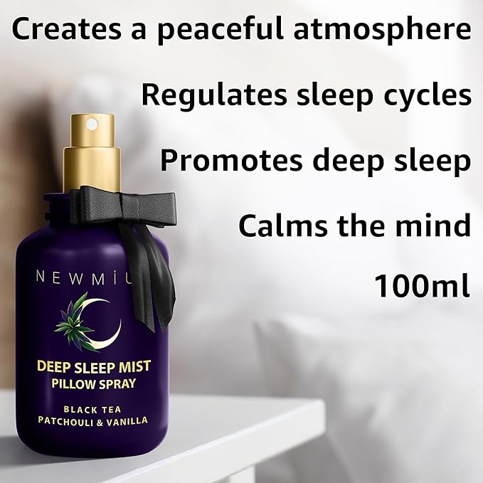 Deep Sleep Pillow Spray Natural Aromatherapy Mist for Sleep Relaxation Calming Stress Relief Patchouli Black Tea Vanilla Essential Oils Self Care Gift