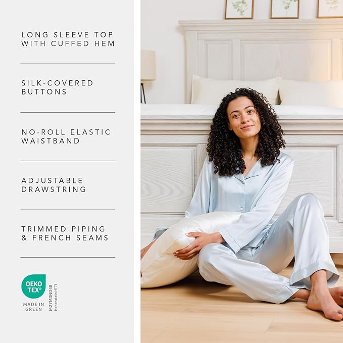 Fishers Finery Women's 100% Mulberry Silk Long Pajama Set with Gift Box