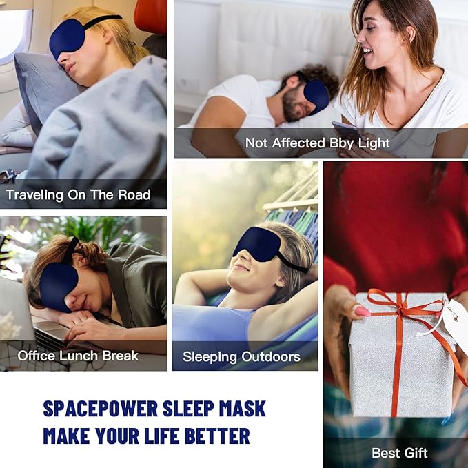 Silk Eye Mask with Adjustable Strap, Satin Blackout Sleeping Mask for Men&Women, Comfortable Blindfold Eyeshade for Night Sleep(Blue)