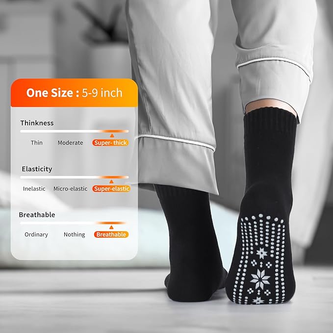 ICEIVY Thermal Slipper Socks, Thick Grip Hospital Plush Slipper Grip Socks Women Winter Soft Warm Cozy Socks 4 Pairs