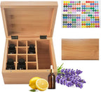 Pure Vie Wooden Essential Oil Storage Box Travel Organizer Case with Bottle Cap Label - Aromatherapy Nail Polish Fragrance Container, Holds 13 Bottle for 5-30ml - Keep Scented Oil Safe & Space Saver