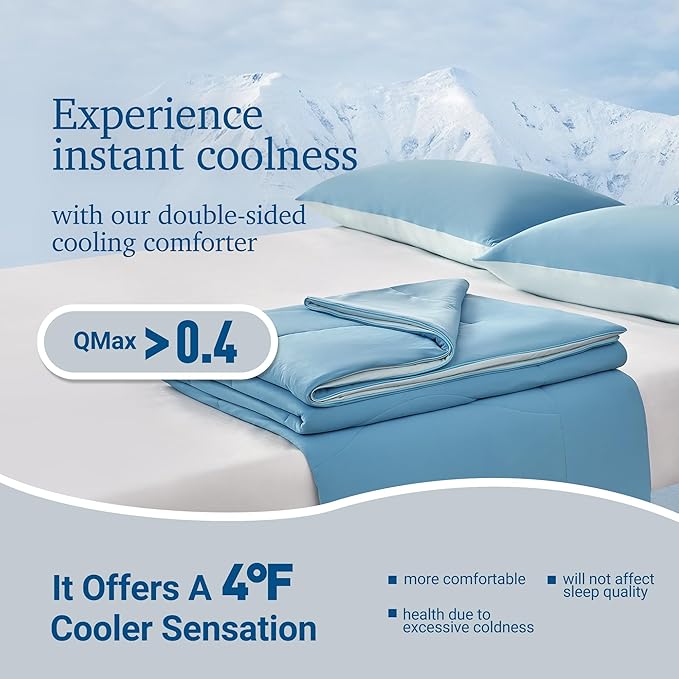 Hotel Grand Cooling Comforter for Hot Sleepers, Cooling Blankets Twin Size, Q-Max>0.4, Breathable and Soft, Lightweight Blankets for Summer (Blue, 68"x90", Packed with Cooling Pillowcase)
