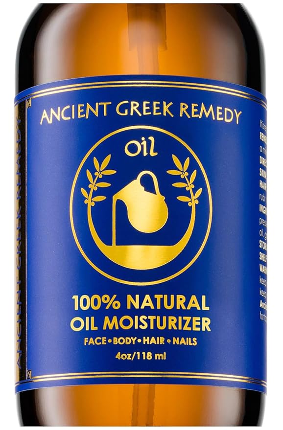 Ancient Greek Remedy Body Oil - Organic After Shower Face Oil & Body Moisturizer for Dry Skin - Almond, Jojoba, Olive, Lavender, Vitamin E Oils - Natural Clean Facial Skincare for Women & Men 4 oz