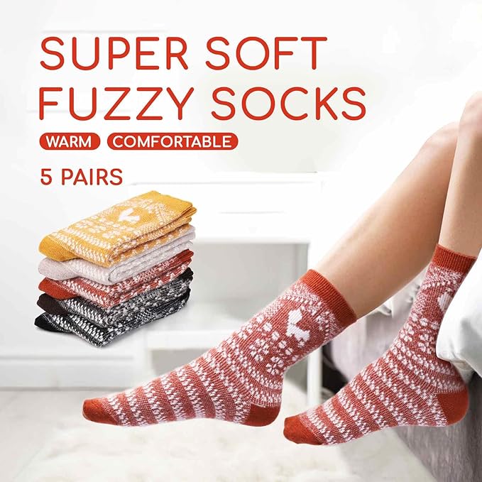 SISOSOCK 5 Pairs Fuzzy Soft Cozy Fluffy Socks for Women, Casual Thick Plush Comfy Sleep Socks, Warm Winter Gifts for Women