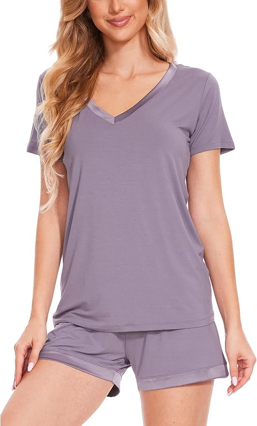 GYS Womens Pajama Sets, Short Sleeve Soft Sleepwear Tops and Shorts Pjs, Bamboo Viscose Loungewear
