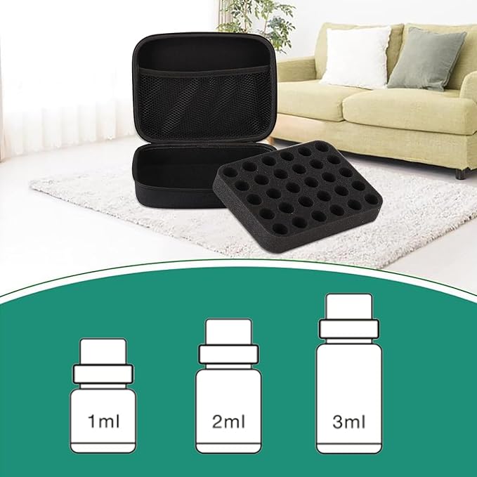 63 Slots Essential Oil Carrying Case, 1-3ml vial portable Essential Oil Storage Bag Case Box, Hard EVA Shell Impact and Leak Proof Large Capacity Organizer with Carrying Handle (Black)