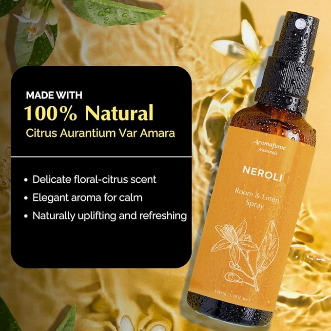 Neroli Room, Linen & Pillow Spray by Aromafume | 100ml / 3.38 fl oz | with Pure Neroli Essential Oil | Aromatherapy Spray for Upliftment, Positivity | Mist for Bedding, Fabrics | Air Freshener
