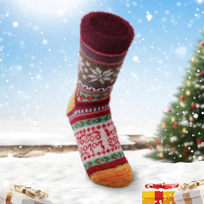 SISOSOCK 5 Pairs Fuzzy Soft Cozy Fluffy Socks for Women, Casual Thick Plush Comfy Sleep Socks, Warm Winter Gifts for Women