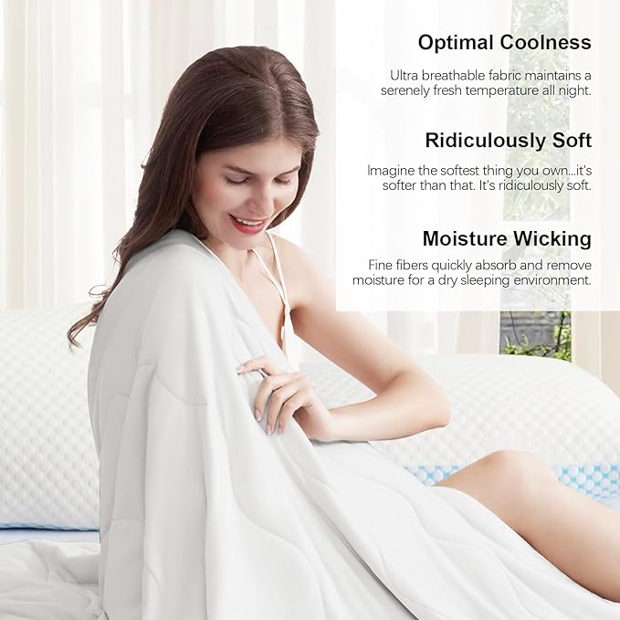 EASELAND Cooling Comforter King, Cold Touch Fabric Absorbs Body Heat, Double-Sided Cool Design Soft Fluffy Cooling Blanket for Night Sweats Hot Sleeper (White, King(108"x90"))