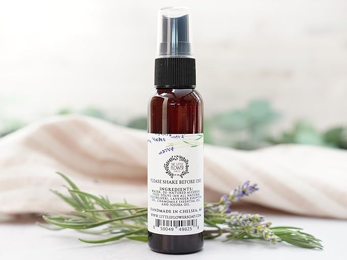 THE LITTLE FLOWER SOAP CO. EST. 2010 Linen and Pillow Spray - Lavender and Chamomile - 2 oz. Essential Oil Blend Natural Gifts for Women Travel Must Have Accessories and Stocking Stuffer Idea for Her