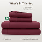 California Design Den King Size Sheets Set - Soft 400 Thread Count Sateen, Natural 100% Cotton Sheets with Deep Pockets, Breathable, and Durable Bedding Set - Burgundy Red