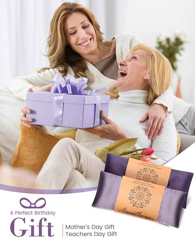 Weighted Eye Mask for Sleep, Yoga, Meditation, Lavender Eye Pillow Heated for Headache, Sinus, Dry Eyes Relief, Moist Heat Mask Purple Relaxation Gifts for Women (Purple&Lilac)