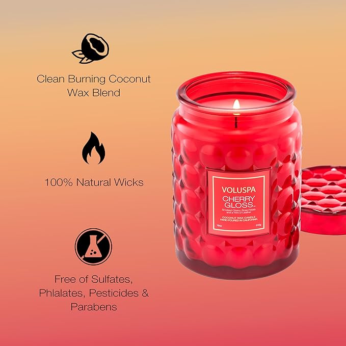 VOLUSPA Cherry Gloss 18 oz Scented Coconut Wax Candle for Home Fragrance