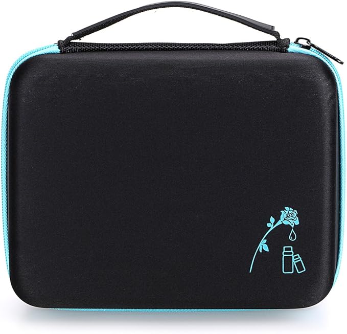 Hipiwe Hard Shell Essential Oil Carrying Case 30 Bottles EVA Storage Bag - Perfect for Essential Oils Bottle with Foam Insert (Black + Blue - New)