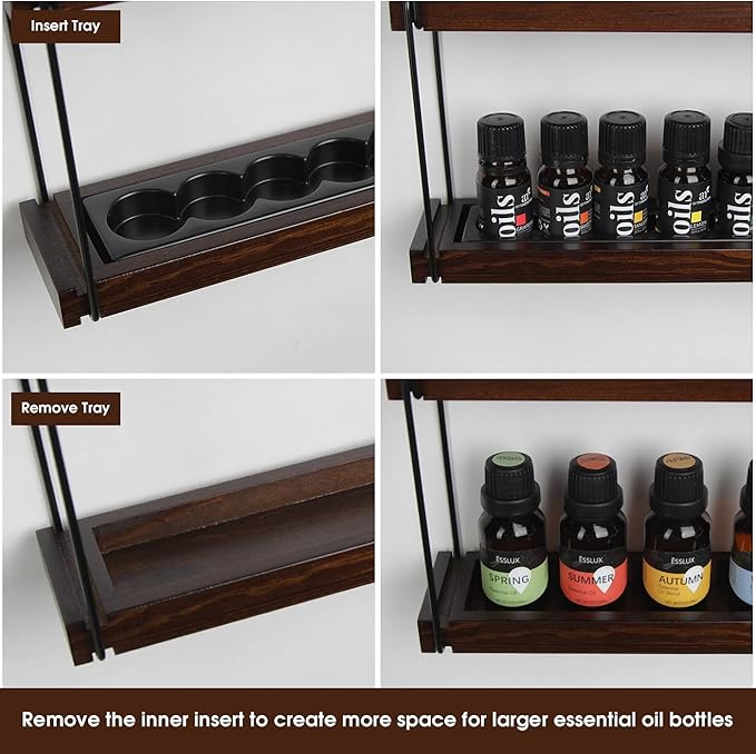 J JACKCUBE DESIGN Essential Oils Display Shelves Wall Mount Black Metal and Wood, Nail Polish Paint Holder Rack Organizer Holds 70 Bottles (5 Tier) : MK482A
