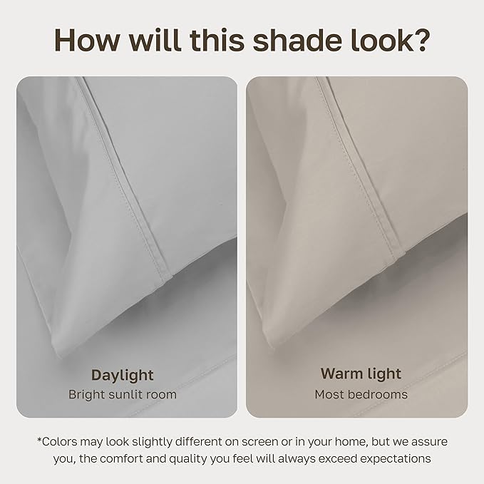 California Design Den 6-Pc King Size Sheet Set with 4 Pillowcases - Soft 400 Thread Count 100% Cotton Sheets, Sateen Weave, Deep Pocket Bedsheets Set - Light Grey