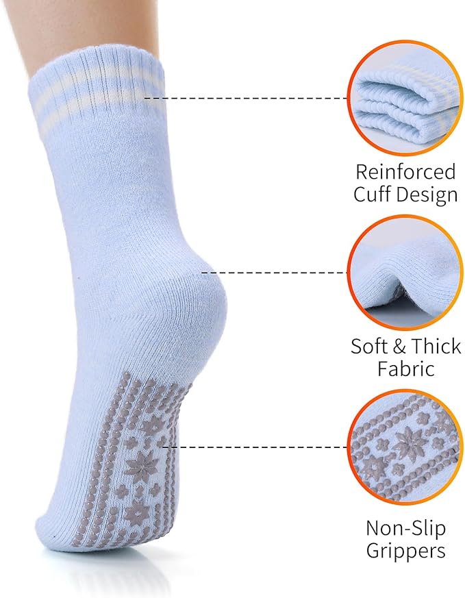 ICEIVY Thermal Slipper Socks, Thick Grip Hospital Plush Slipper Grip Socks Women Winter Soft Warm Cozy Socks 4 Pairs