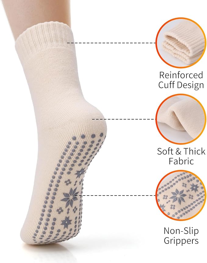 ICEIVY Thermal Slipper Socks, Thick Grip Hospital Plush Slipper Grip Socks Women Winter Soft Warm Cozy Socks 4 Pairs