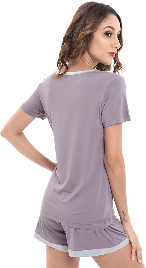GYS Womens Pajama Sets, Short Sleeve Soft Sleepwear Tops and Shorts Pjs, Bamboo Viscose Loungewear