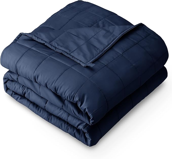 Bare Home Weighted Blanket All-Natural 100% Cotton with Nontoxic Glass Beads 40"x60" 10lbs, Dark Blue