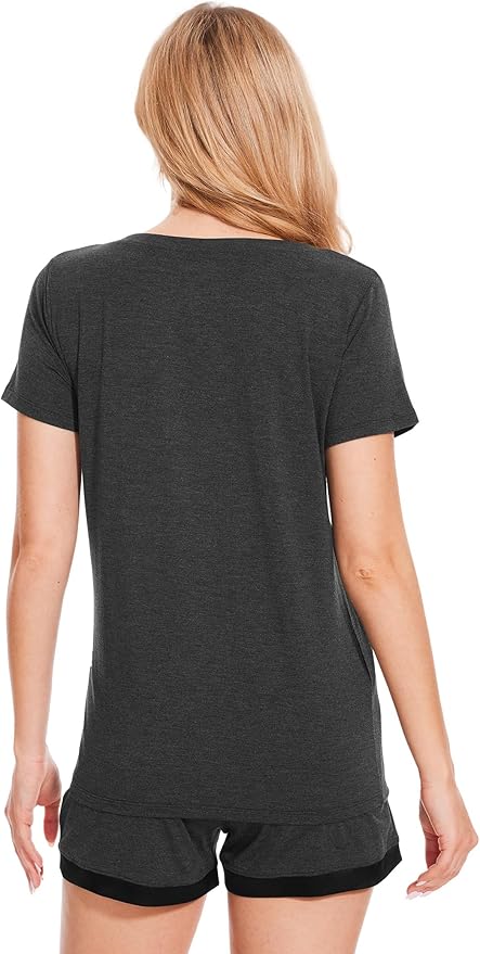 GYS Womens Pajama Sets, Short Sleeve Soft Sleepwear Tops and Shorts Pjs, Bamboo Viscose Loungewear