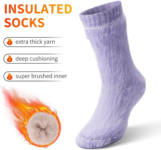 ICEIVY Thermal Slipper Socks, Thick Grip Hospital Plush Slipper Grip Socks Women Winter Soft Warm Cozy Socks 4 Pairs