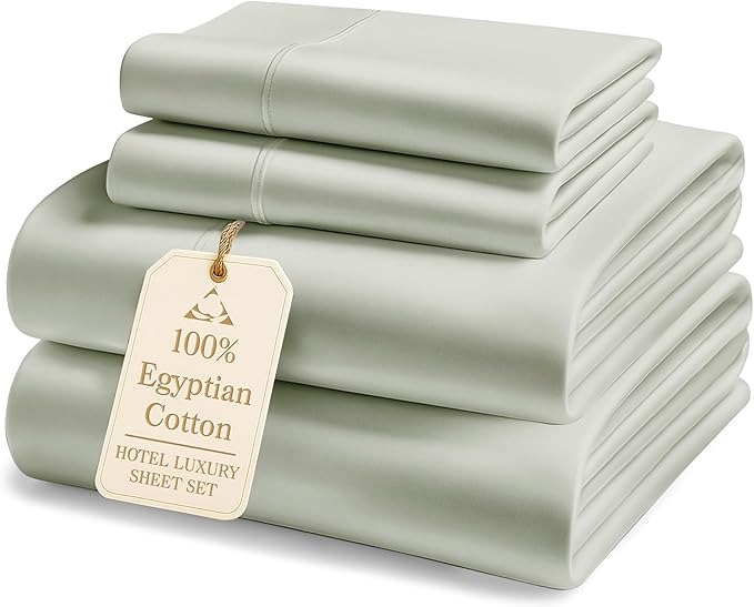 100% Egyptian Cotton Queen Bed Sheet Set – 1000 Thread Count 4 Piece Queen Sheets Set, Breathable & Fade Resistant, Silky Sateen Weave, Ultra-Soft Hotel Luxury Bedding with 15" Deep Pocket - Mineral