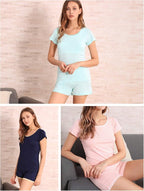 GYS Womens Pajama Sets, Short Sleeve Soft Sleepwear Tops and Shorts Pjs, Bamboo Viscose Loungewear