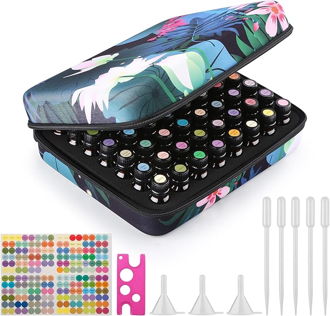 FITNATE Essential Oil Storage,Lotus 56 Bottles Essential Oil Case Shockproof, Waterproof and Durable, Holding 5/10/15 ml Bottles, Essential Oils Travel Case for Young Living Oils,Doterra Containers