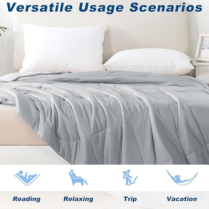 Cooling Comforter King Size, Double-Sided Cold Tech Fabric Quilted Bed Comforters Cooling Blanket for Hot Sleepers, Breathable Lightweight Summer Bedding, All-Season Ice Blanket, Light Gray