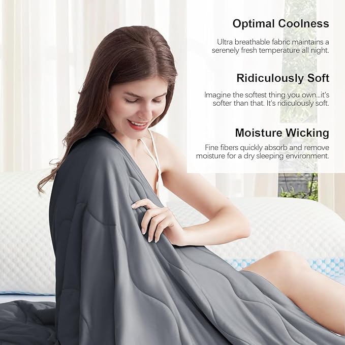 EASELAND Cooling Comforter Queen, Cold Touch Fabric Absorbs Body Heat, Double-Sided Cool Design Soft Fluffy Cooling Blanket for Night Sweats Hot Sleeper(Dark Gray, Queen(90"x90"))