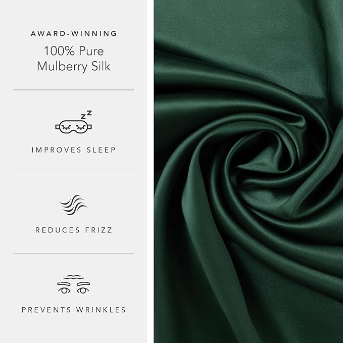 Fishers Finery 19mm 100% Pure Mulberry Silk Pillowcase, Quality Tested (Dark Green, Q)