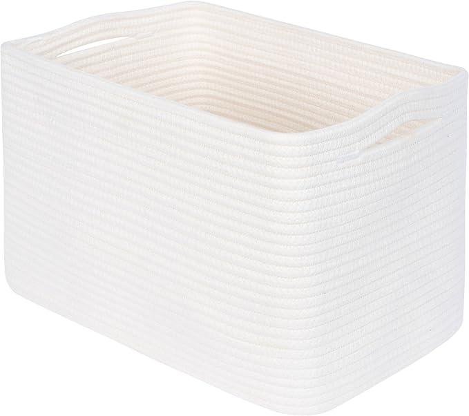 MINTWOOD Design Storage Basket for Shelves, Decorative Baskets for Organizing, Book Basket, Storage Cube Bin Box, Woven Closet Organizer, Pantry Closet and Shoe Basket, Creamy White