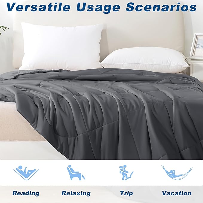 Cooling Comforter King Size, Double-Sided Cold Tech Fabric Quilted Bed Comforters Cooling Blanket for Hot Sleepers, Breathable Lightweight Summer Bedding, All-Season Ice Blanket, Dark Gray