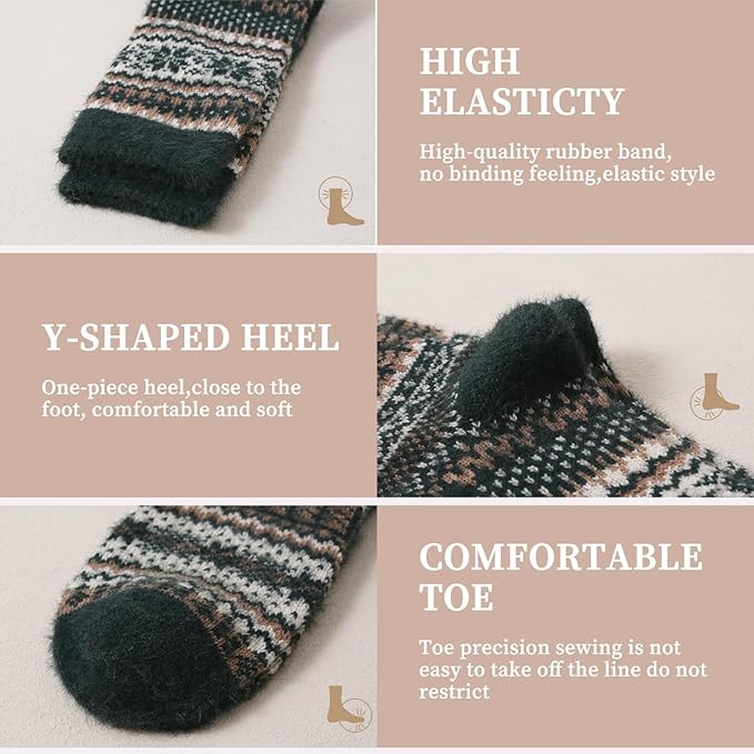 SISOSOCK 5 Pairs Fuzzy Soft Cozy Fluffy Socks for Women, Casual Thick Plush Comfy Sleep Socks, Warm Winter Gifts for Women