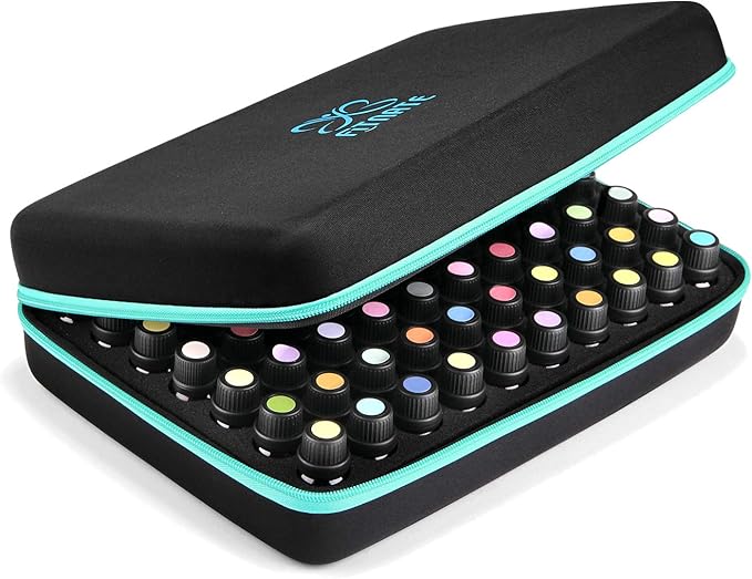 FITNATE Essential Oils Storage Case for 5ml, 10ml, 15ml Oils - Travel Case with Labels & Bottle Opener (70 Bottles, Blue)