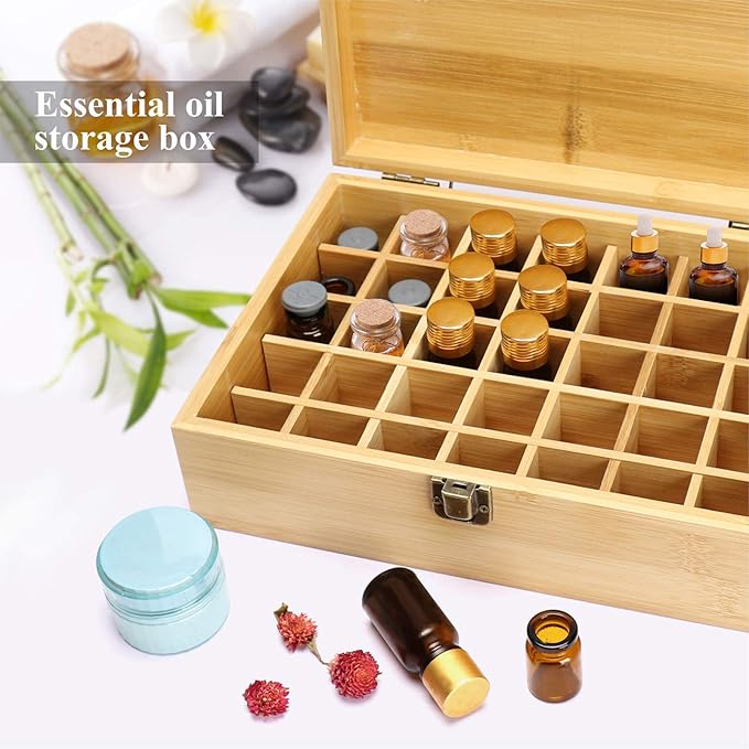 Pure Vie Essential Oil Bamboo Storage Box Travel Display Presentation, Holds 35 Bottles for 5, 10, 15ml - Aromatherapy Organizer Nail Polish Fragrance Container #1 - Keep Your Oils Safe & Space Saver