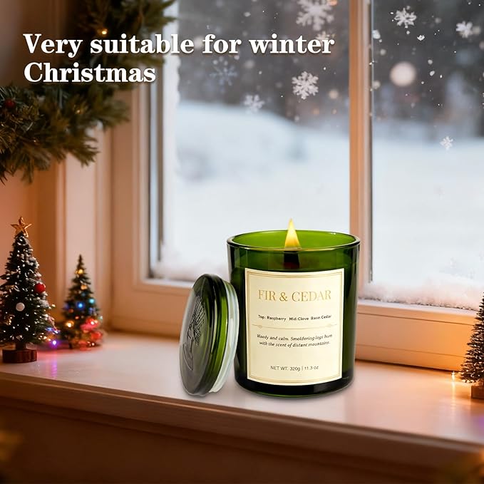 2 Pack Wood Wick Scented Candle Gift Set –Balsam Fir & Cedarwood Natural Soy Wax Candles with Individual Gift Boxes,Long Lasting 22.6 oz Aromatherapy Candles for Home Decor, Christmas&Holiday Gifts